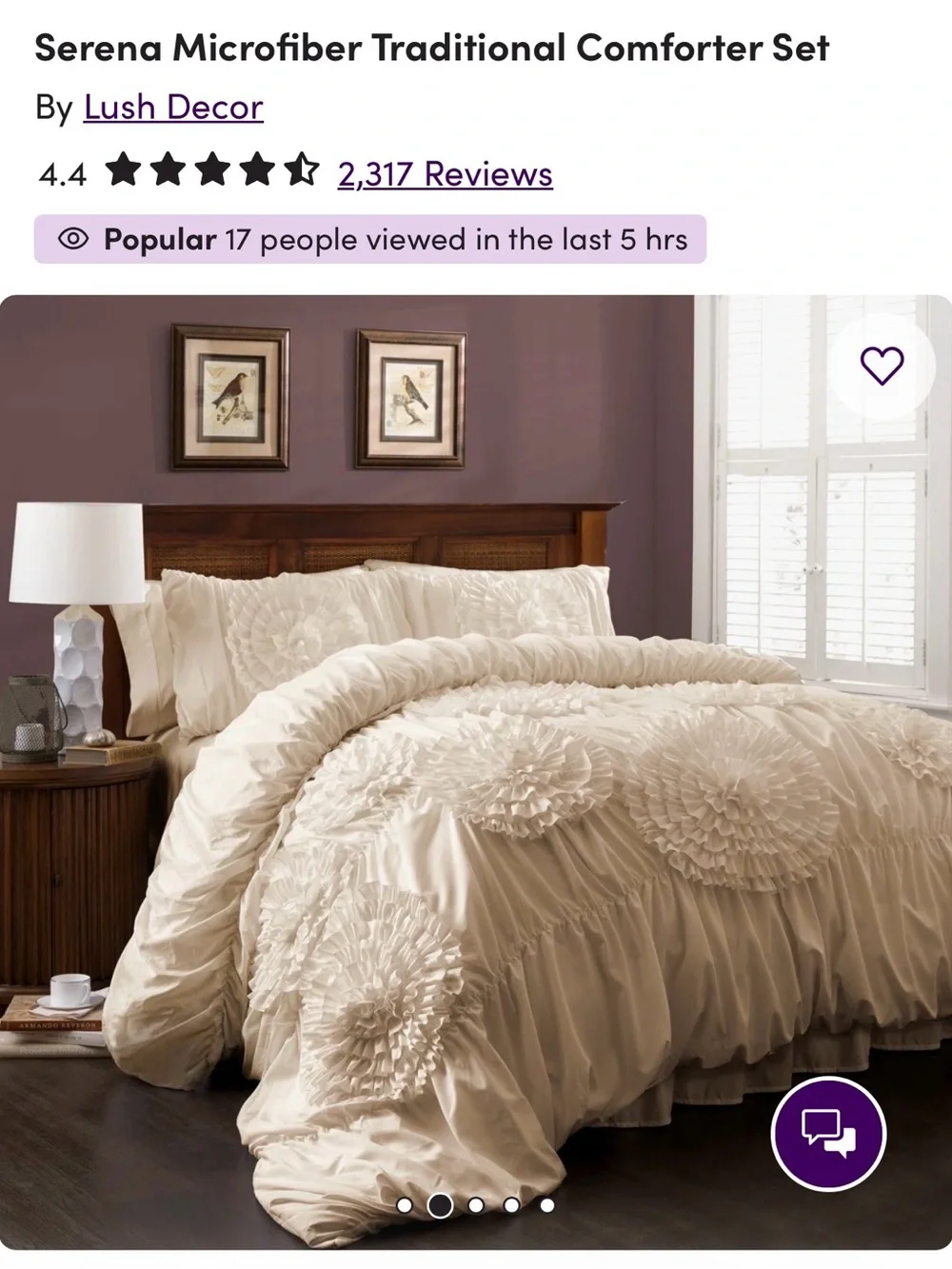 Lush Decor Ivory Microfiber Serena Comforter Set - Queen